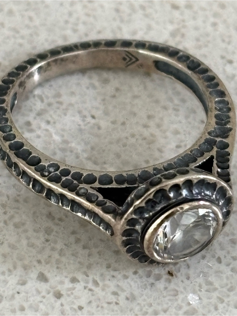 Retired Silpada Perfect Bliss 925 Silver Hammered CZ Ring R2076 Size 7